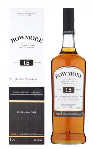 Bowmore 15 Golden & Elegant + Box 1l 43%